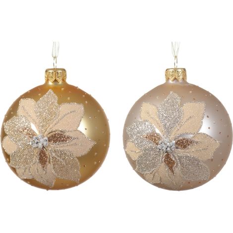 Palline per albero di Natale in vetro decorato oro e champagne da Ø 8 cm, confezione da 6 pezzi