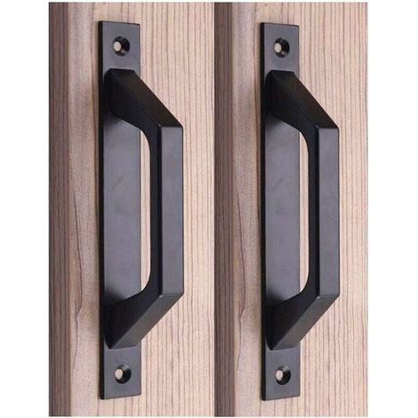 Juego de brocas, mango de madera, manija de puerta de granero, manija de puerta corrediza de aluminio, negro, 20 x 2,5 x 4,7 cm (1/4)