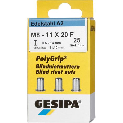 Gesipa 1464837 Blindnietmutter (Ø x L) 11 mm x 20 mm M8   Edelstahl  25 St.