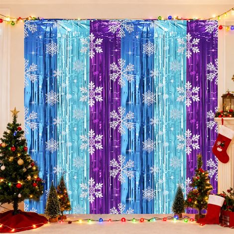 Rideau De Pluie Flocons De Neige - 2 Pièces - 100 X 200 Cm - Décoration De Fête Thème Glace Et Neige - Pour Intérieur Et Extérieur (1/5)
