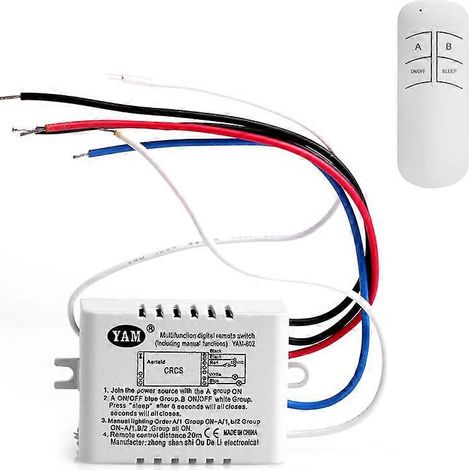 Émetteur-récepteur de télécommande sans fil marche/arrêt à 2 canaux pour interrupteur d'éclairage