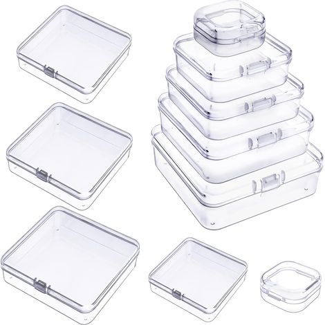 Lot de 10 Boîte de rangement, Plastique transparent, Couvercle sécurisé, Organisateur perles, Bijoux artisanat