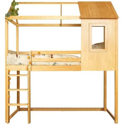 Cama alta madera pino 189.5x197x97 cm
