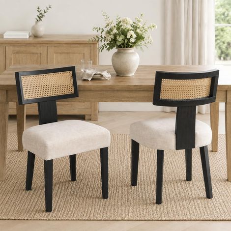 Wahson Juego de 2 Sillas de Comedor de Madera y Lino, Sillas de Cocina Vintage con Estructura de Madera para Comedor, Cocina y Restaurante, Negro (1/5)