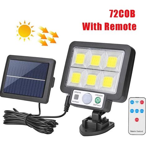 Lampe solaire murale à 72 LED (3 modes, 72COB) - Étanche, avec détecteur de mouvement - Compatible avec les appliques murales de jardin. (1/5)