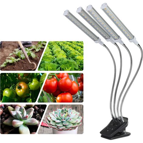 Lampe de croissance pour plantes avec écran LCD 96 W, lampe LED à 4 têtes, plusieurs modes de gradation, couleur argent, norme américaine. (1/5)
