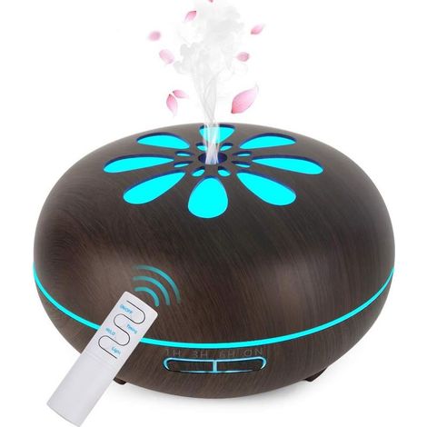 Humidificateur ultrasonique amélioré, diffuseur de parfum électrique, brumisateur d'arômes avec télécommande, 7 couleurs changeantes, arrêt automatique, diffuseur d'huiles essentielles, 550 ml, marron (1/5)
