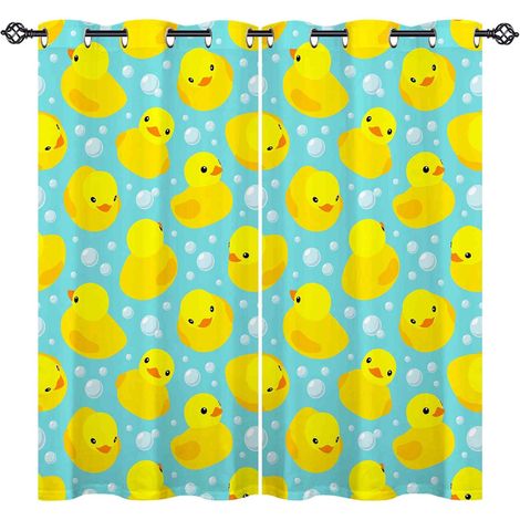 Rideau Occultant Dessin Animé Jaune Canard Rideau Thermique Isolant Draperies Intérieurs Tenture Opaque à Oeillets pour Maison Chambre Salon Fenetre 2 Pièces L 140 x H 240 cm - 140L X 240H cm (2 Panne (1/5)