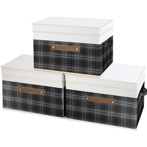 Faltbare Aufbewahrungsboxen mit Deckel, 3er-Set, 38x25x25 cm, Patchwork-Design, Schwarz-Weiß (1/5)