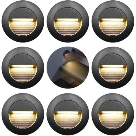 Applique murale encastrée 3W – Lumière d'escalier ronde 65mm – Blanc chaud 3000K – Étanche IP65 pour intérieur et extérieur – Lot de 8 (1/5)