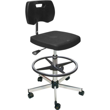 PROVOST - Siège ESD antistatique en polyuréthane noir - Piètement chromé à roulettes et repose-pieds réglable
