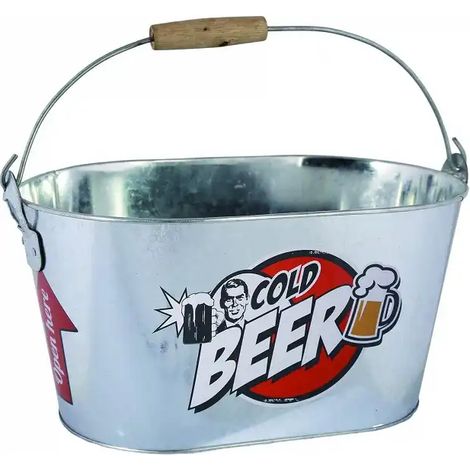 Out of the blue Secchiello Ovale in Metallo, Birra Fredda, con Manico e Impugnatura in Legno, 2 apribottiglie incl., Circa 26 x 13 cm, Argento, 26 x 13 x 4 cm (1/3)