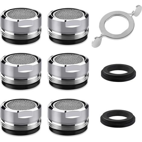 Mousseur Robinet M24, 6 Pièces Aerateur Robinet Economie Eau Avec Filtre en Acier Inoxydable et ABS, comprendre 8 joints et 1 clé à Mousseur chromée pour Robinet Lavabo de Salle de Bain et Cuisine (1/5)