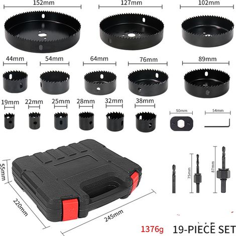 Scie Cloche Bois, 19pcs Coffret Scie Cloche Circulaires, Diamètre 19-152mm (1/5)
