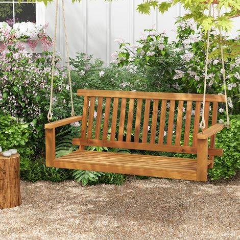 Balançoire Porche 2 Places Bois d'Acacia 2 Cordes Chanvre Charge 360KG CW86992 (1/3)