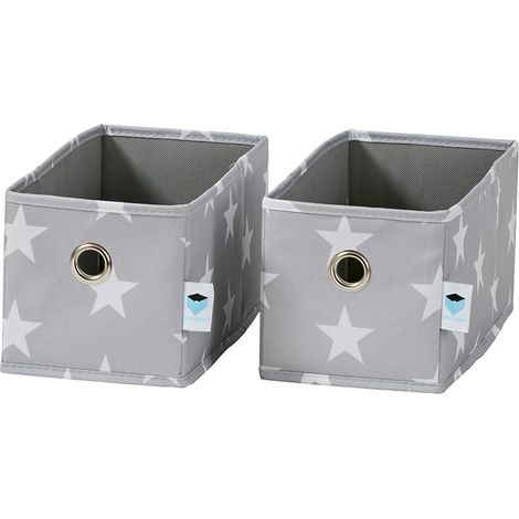 Organisateur Tiroir - En Tissu - Pliable - Pour Rangement Vêtements Ou Penderie Enfant - 15x30x15cm - Lot de 2 - Gris Motif Étoiles (1/5)