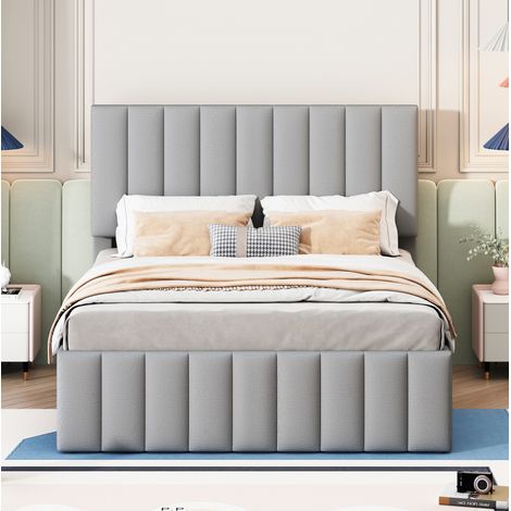 Letto imbottito classico grigio 140x200 cm con testiera regolabile, letto estraibile 90x190 e 3 cassetti (1/5)