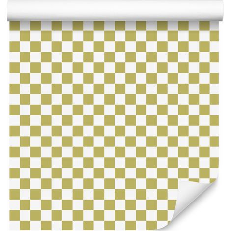 Schachbretttapete in Creme, Weiß und Gelb für Wohn- und Schlafzimmer, 50 x 1000 cm (1/5)