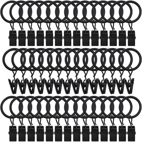 Lot de 42 anneaux de rideaux avec pinces, pour rideaux décoratifs, 2,5 cm (1 pouce), noirs (1/5)
