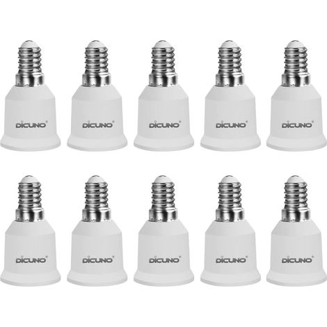 Adaptateur Douille E14 Vers E27 - Matériau PBT Ignifuge - Résistance Thermique Jusqu'à 160 °C - Pour Ampoules LED Incandescentes Et Fluocompactes - Lot De 10 Pièces