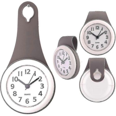 Horloge murale grise pour salle de bain, horloge de salle de bain, horloge à ventouse, étanche, silencieuse, sans tic-tac (1/5)