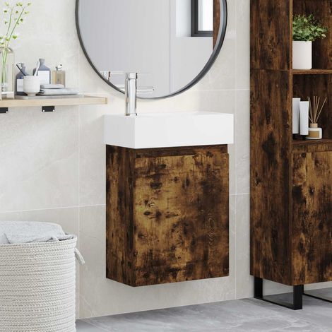 vidaXL Meuble de salle de bain avec robinet Chêne fumé