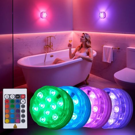 Kabellose LED-Duschleuchte mit Fernbedienung, wasserdichtes RGB-Farbwechsellicht, geeignet für Badezimmer und Badewannen, batteriebetrieben, Ambientebeleuchtung. (1/5)