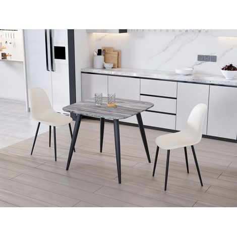 Aspen Tapered Legs Square Dining Table and 2 Curve Plastic Seat Chairs with Metal Legs - Grey/Calico/Black - Flat Packed