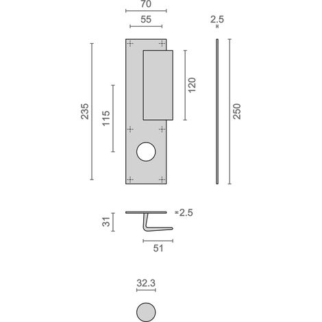 Poignée palière aluminium type Bastille 70x250mm argent trou de 32 - HERACLES - I-231103TR32