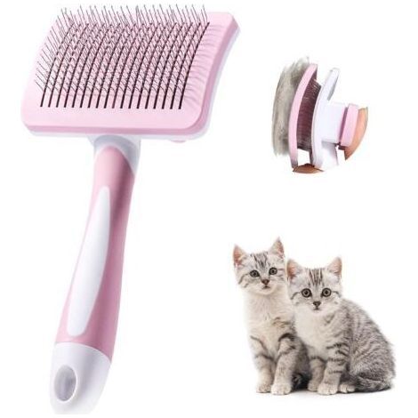 Self-Cleaning Pet Brush, Brush for Long and Short Hair, for Dogs Cats Effectively Remove Tomentosis Undercoat Tangles, Pink (1/5)