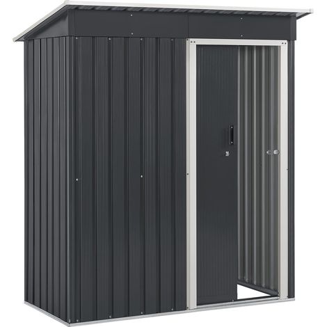 Juskys Metall Gerätehaus - Geräteschuppen Gartenhaus Garten Schuppen mit Fundament, Schiebetür & Pultdach - S Anthrazit - 1 m² - 161 x 86 x 181 cm (1/5)