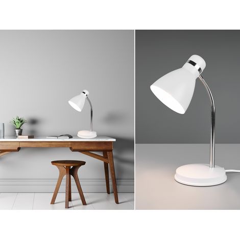 Schreibtischleuchte HARVEY flexibel, Chrom & Metallschirm Weiß, 33cm (1/5)