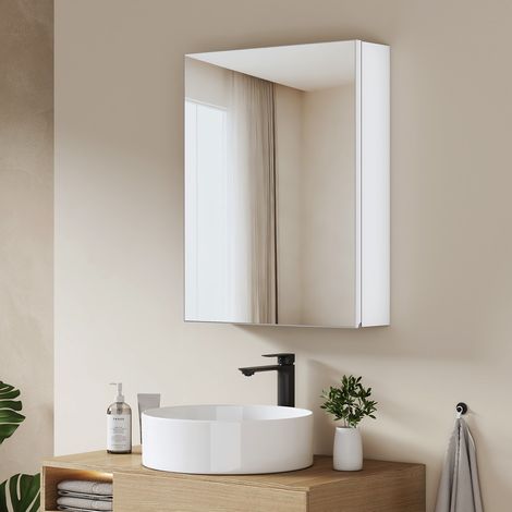 EMKE Spiegelschränke 50x65cm Spiegelschrank Badschrank Badezimmerwaschtisch mit Einwegspiegel Trennwand Einzeltür (Weiß) (1/5)