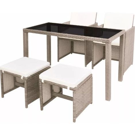 Table rectangulaire et 2 chaises de jardin résine tressée beige Iris (1/5)