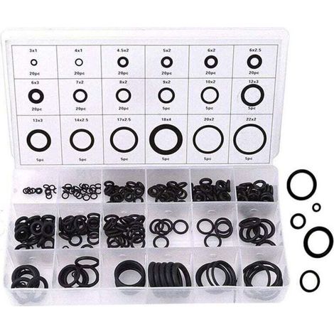 Kit de joints toriques en caoutchouc anti-vibration – 225 pièces, 18 tailles différentes, noir (1/5)