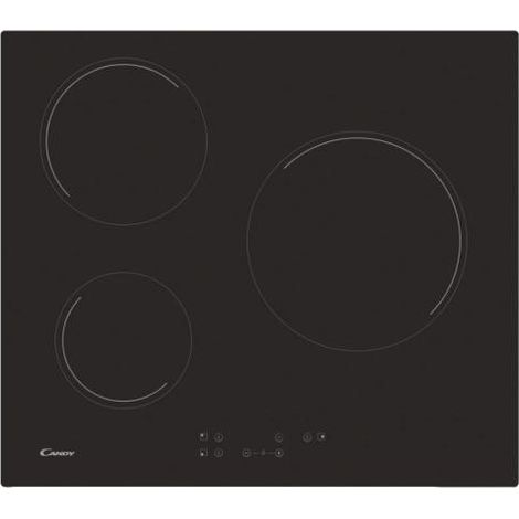 Candy – Plaque vitrocéramique 3 foyers 5500W – Surface facile à nettoyer – Dimensions 59 x 52 cm – Finition bords droits - CH63CT (1/2)