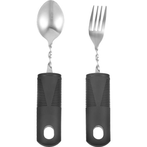 1 ensemble de couverts pour personnes âgées (cuillère et fourchette anti-tremblements) - Ustensiles adaptés aux personnes âgées handicapées pour manger (1/5)