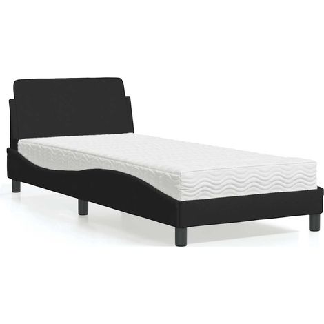 Bed with Mattress "Dover" Black Single Fabric vidaXL (1/5)