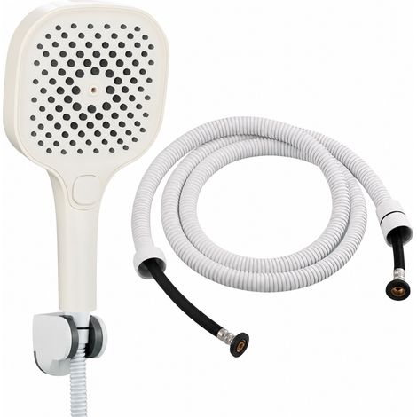 Ensemble pommeau de douche blanc avec flexible et support de douchette carré 26,8 × 28 × 7,7 cm 700 g – Livraison gratuite (1/4)