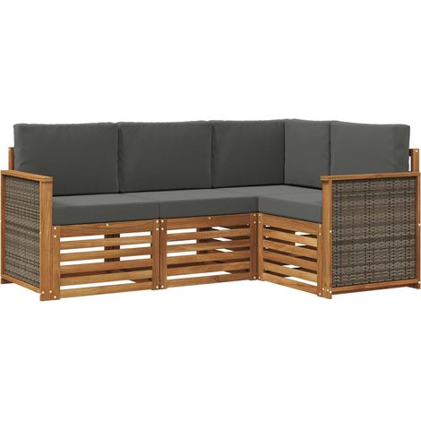Set Divani da Giardino Divani con cuscino 4 pz Legno di Acacia Massello (1/5)