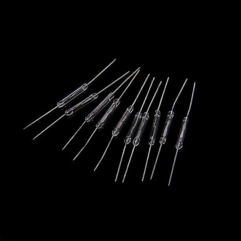 Lot de 10 interrupteurs à lames souples 2x14 mm, normalement ouverts, à induction magnétique, électromagnétiques (N/O). (1/5)