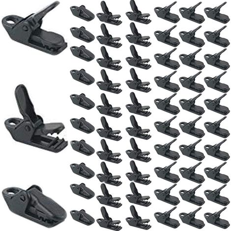50Pcs/ sac Noir Tente Clips, coupe-vent pour auvent Colliers de serrage Plastique Vent Corde auvents Clip Tente de camping SE fixe pour extérieur (1/5)