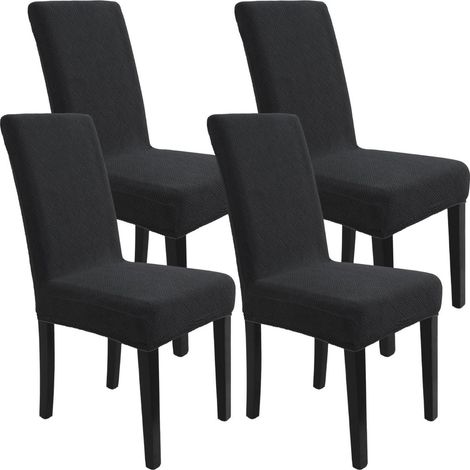 Stuhlhussen 4er Set, Jacquard Stretch, abnehmbar, waschbar, für Esszimmerstühle, Schwarz (1/5)