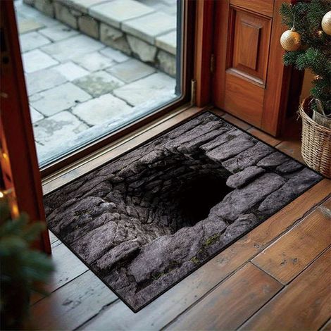 Tapis Halloween 3D Illusion d'Optique Squelette Fantôme Antidérapant Doux Décoration Intérieure Effrayante 50x80cm (1/5)