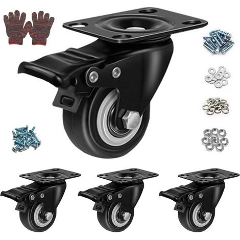4 Pièces Roulette Charge Lourde 50mm - Roulettes Pivotantes à Frein, Portée 280KG, Roues Noires en Caoutchouc pour Meubles Lourds, Tables, Armoires, Étagères, Usage Industriel (1/5)