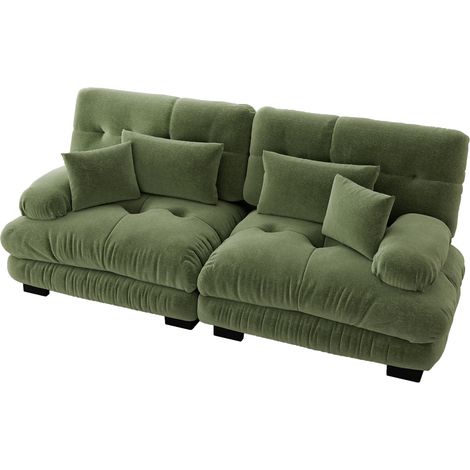 Canapé d’angle Cloud pour salon, canapé deux places en chenille avec 2 coussins lombaires et 2 coussins décoratifs, structure en bois massif, vert (1/5)