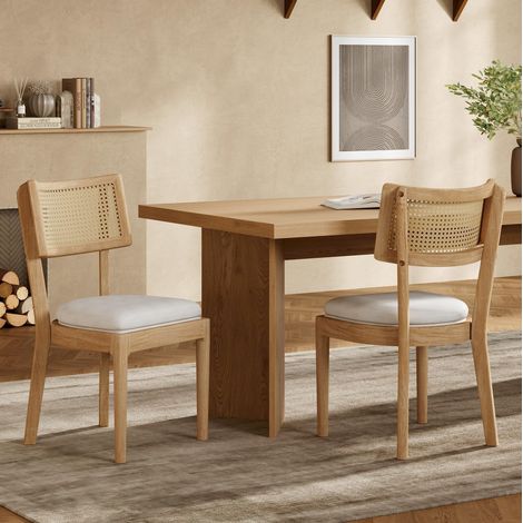 Esszimmerstuhl aus Holz und Rattan, 2er-Set, Holzfarbe OKMYHOME (1/5)