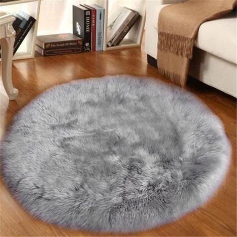 Souple, Chaude, Douce au Toucher, Ne perd pas sa Couleur, tapis couverture de fourrure fausse, Gris, diamètre : 120cm (1/4)