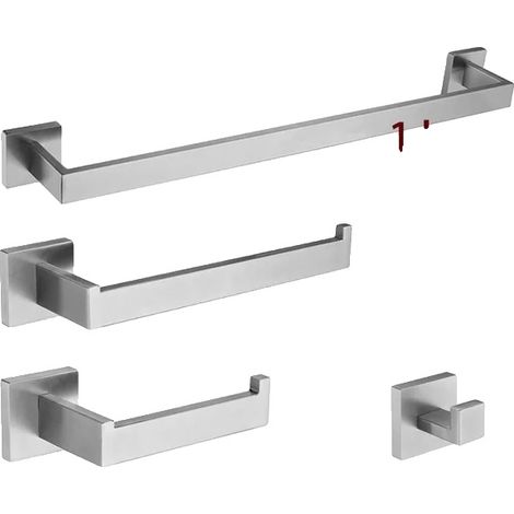 Accessoires de salle de bain, porte-serviettes en acier inoxydable, porte-papier toilette, 600mm 1bar 4Pcs kit. (1/2)