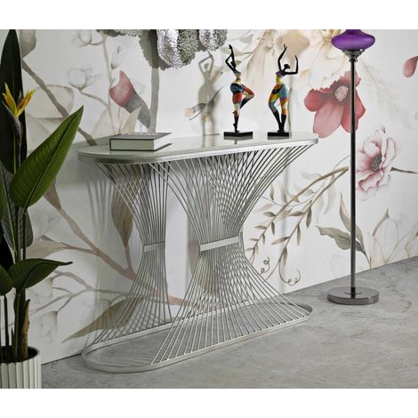 Dmora - Consola RioDoce, Mesa multiusos, Gabinete de soporte, Escritorio de pasillo, 120x35 h79 cm, Plata (1/5)